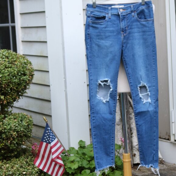 Levi's Denim - Levi's 710 Super Skinny Distressed Holes Frayed Stretch Cotton Jeans Sz 28